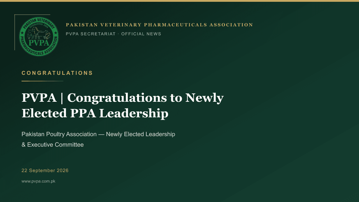PVPA branded congratulations notice for the newly elected leadership and Executive Committee of the Pakistan Poultry Association.